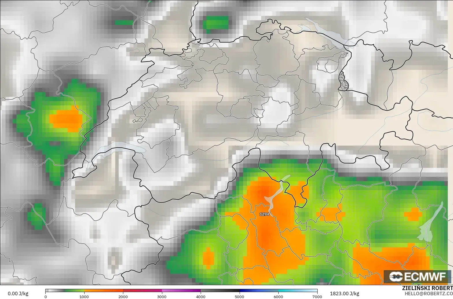 ECMWF IFS 0.25° モデル - スイス, CAPE