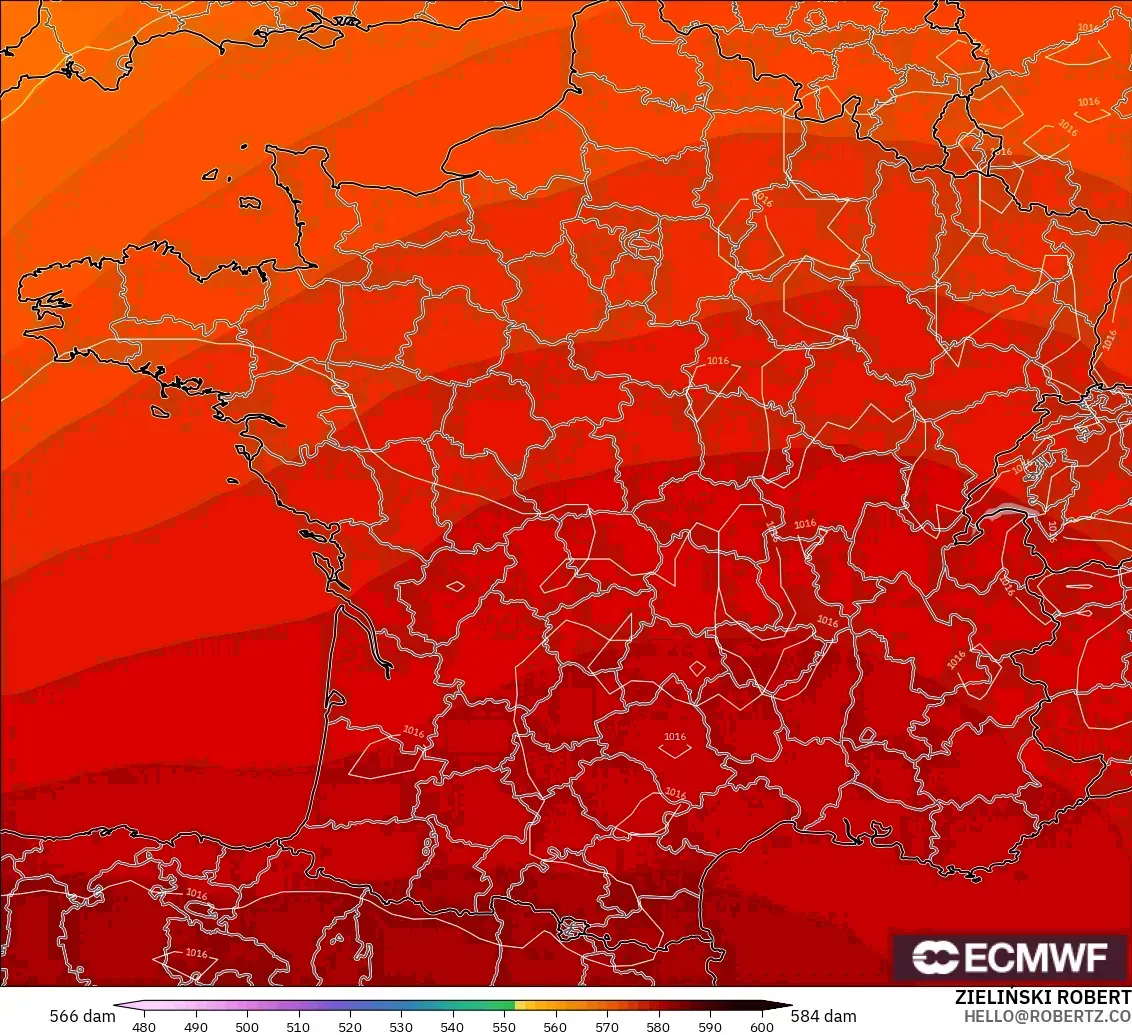 ECMWF IFS 0.25° モデル - フランス, 500hPaのジオポテンシャル高度