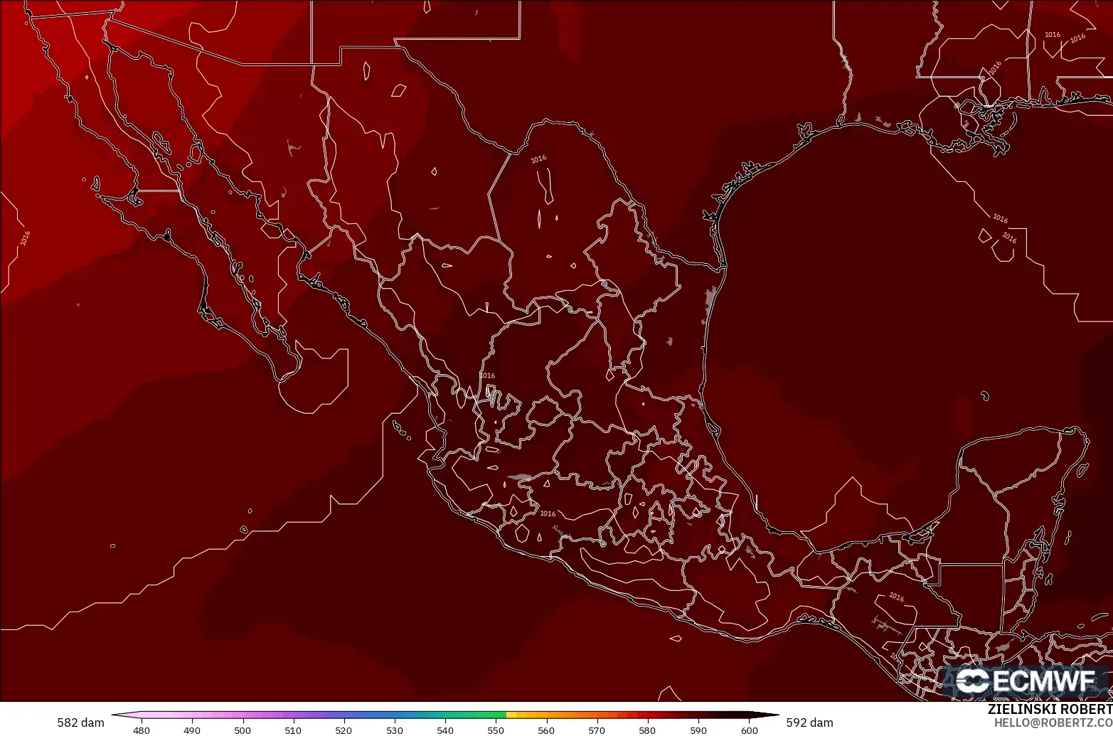 ECMWF IFS 0.25° モデル - メキシコ, 500hPaのジオポテンシャル高度