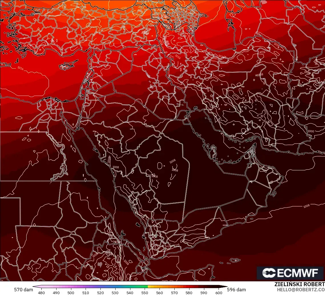 ECMWF IFS 0.25° モデル - 中東, 500hPaのジオポテンシャル高度