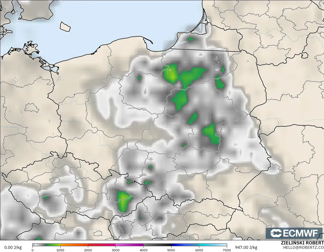 ECMWF IFS 0.25° モデル - ポーランド, CAPE