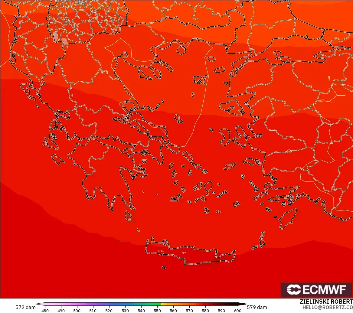 ECMWF IFS 0.25° モデル - ギリシャ, 500hPaのジオポテンシャル高度