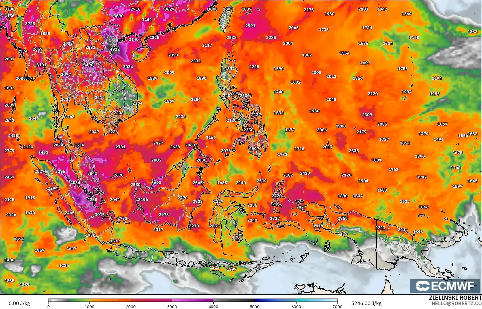 ECMWF IFS 0.25° モデル - 東南アジア, CAPE
