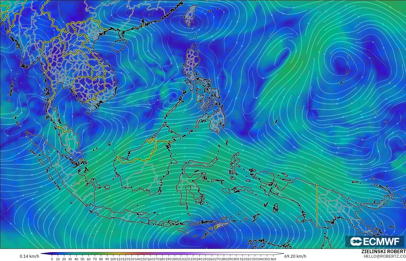 ECMWF IFS 0.25° モデル - 東南アジア, 風速（300hPa）