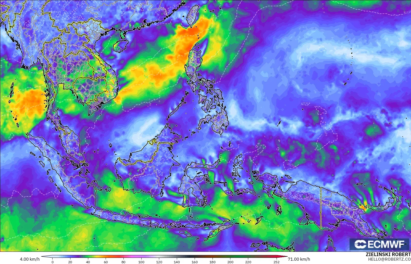 ECMWF IFS 0.25° モデル - 東南アジア, 突風