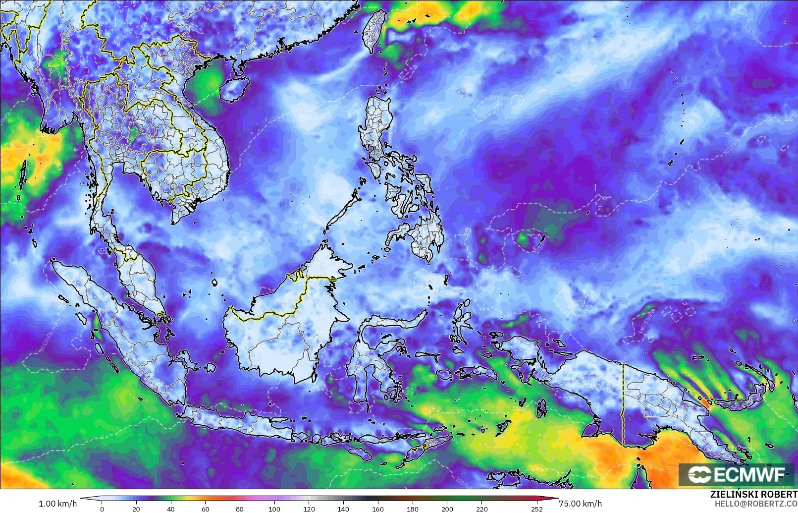 ECMWF IFS 0.25° モデル - 東南アジア, 突風（最大）
