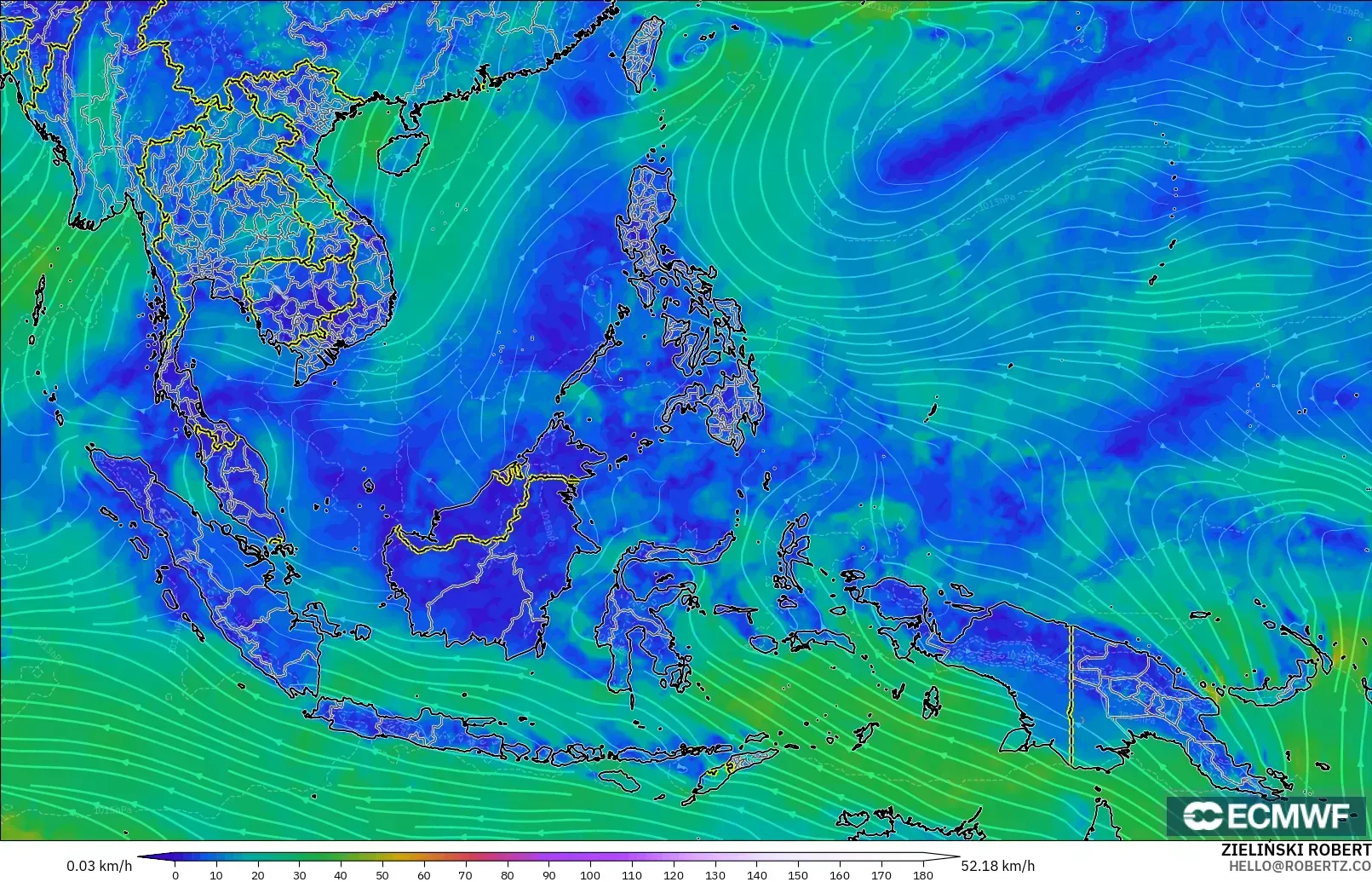 ECMWF IFS 0.25° モデル - 東南アジア, 風速（10m）