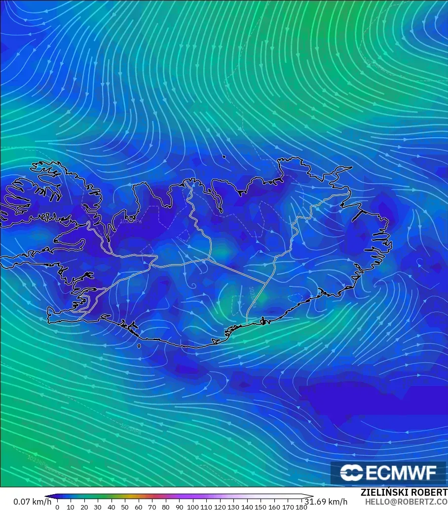 ECMWF IFS 0.25° モデル - アイスランド, 風速（10m）