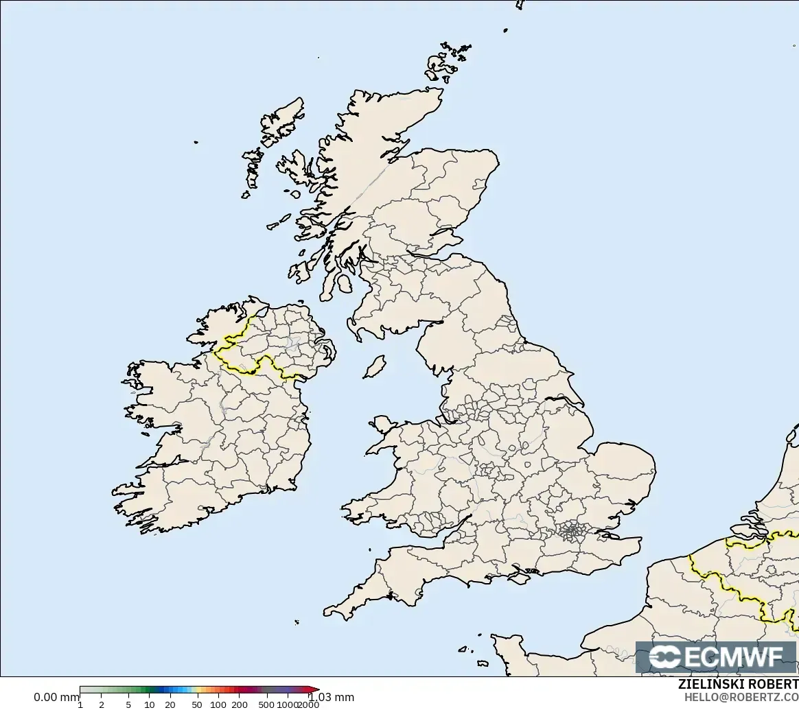 ECMWF IFS 0.25° モデル - イギリス, 降水量の合計