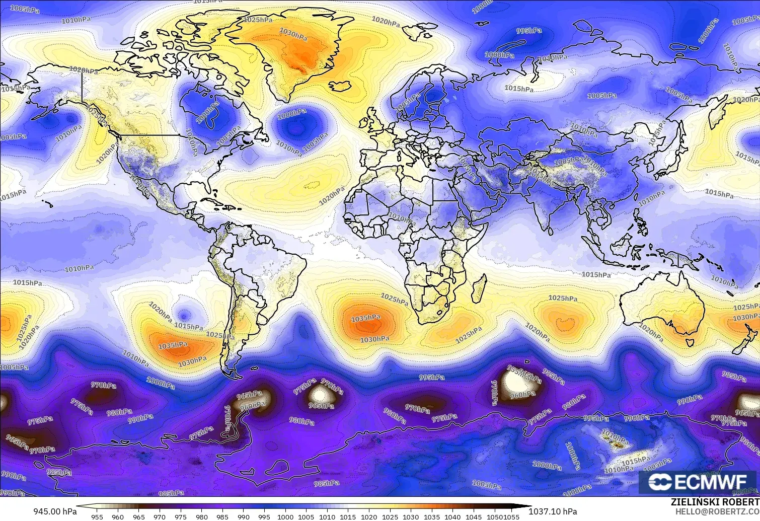 ECMWF IFS 0.25° モデル - 世界, 気圧