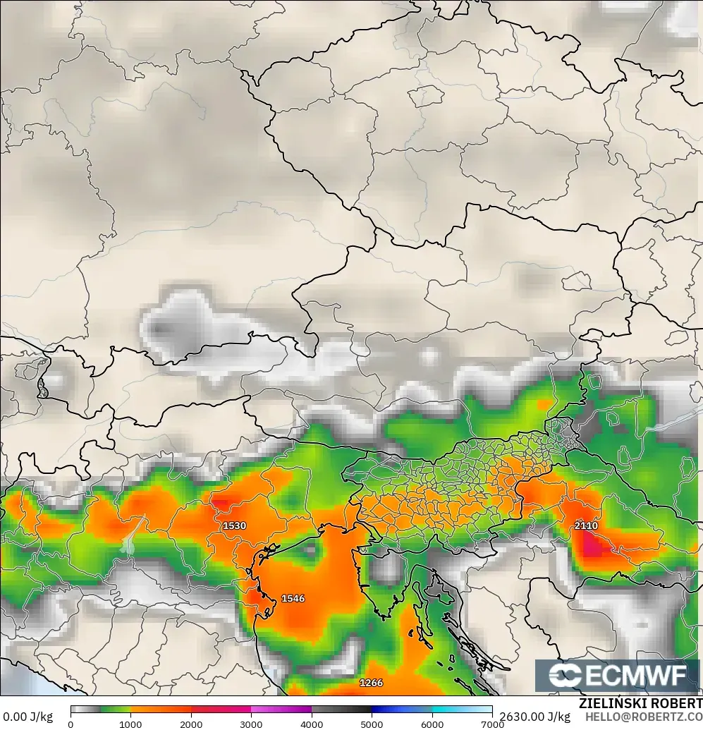 ECMWF IFS 0.25° モデル - オーストリア, CAPE