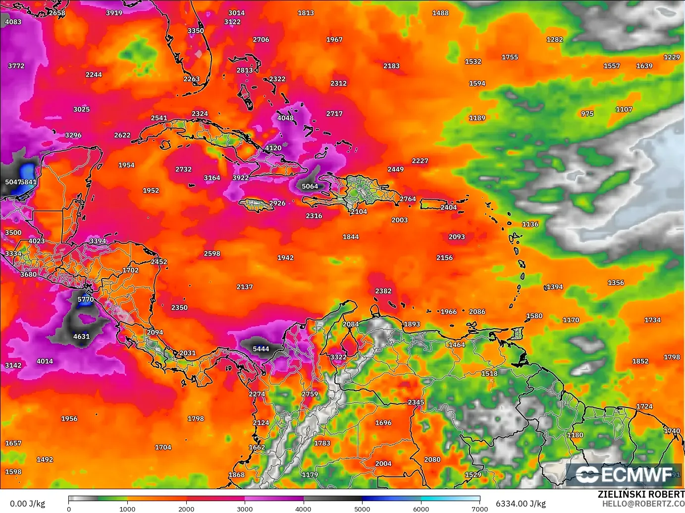 ECMWF IFS 0.25° モデル - カリブ海, CAPE
