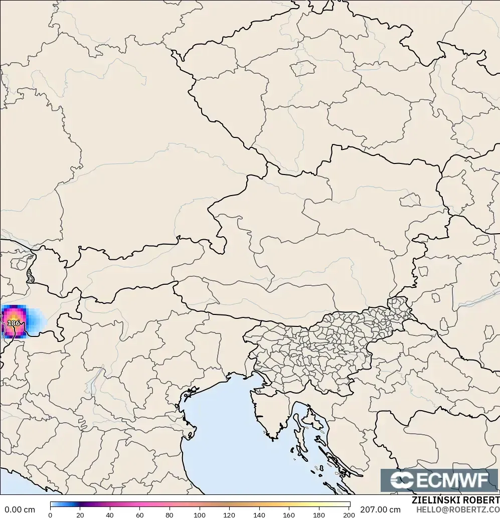 ECMWF IFS 0.25° モデル - オーストリア, 積雪深