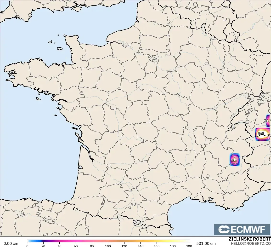 ECMWF IFS 0.25° モデル - フランス, 積雪深