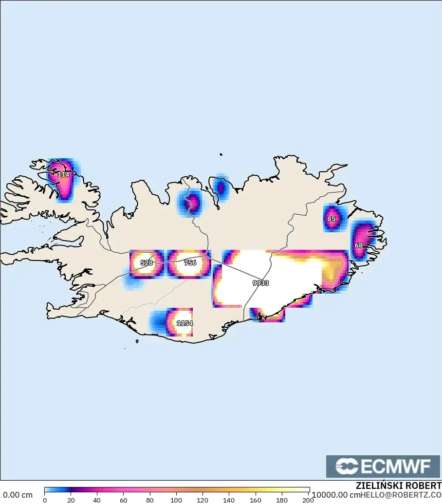 ECMWF IFS 0.25° モデル - アイスランド, 積雪深