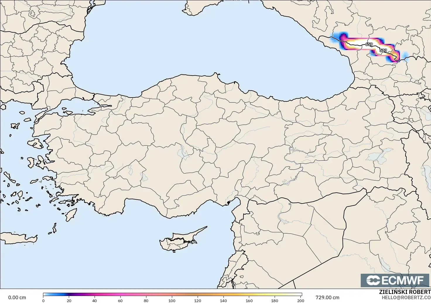 ECMWF IFS 0.25° モデル - トルコ, 積雪深