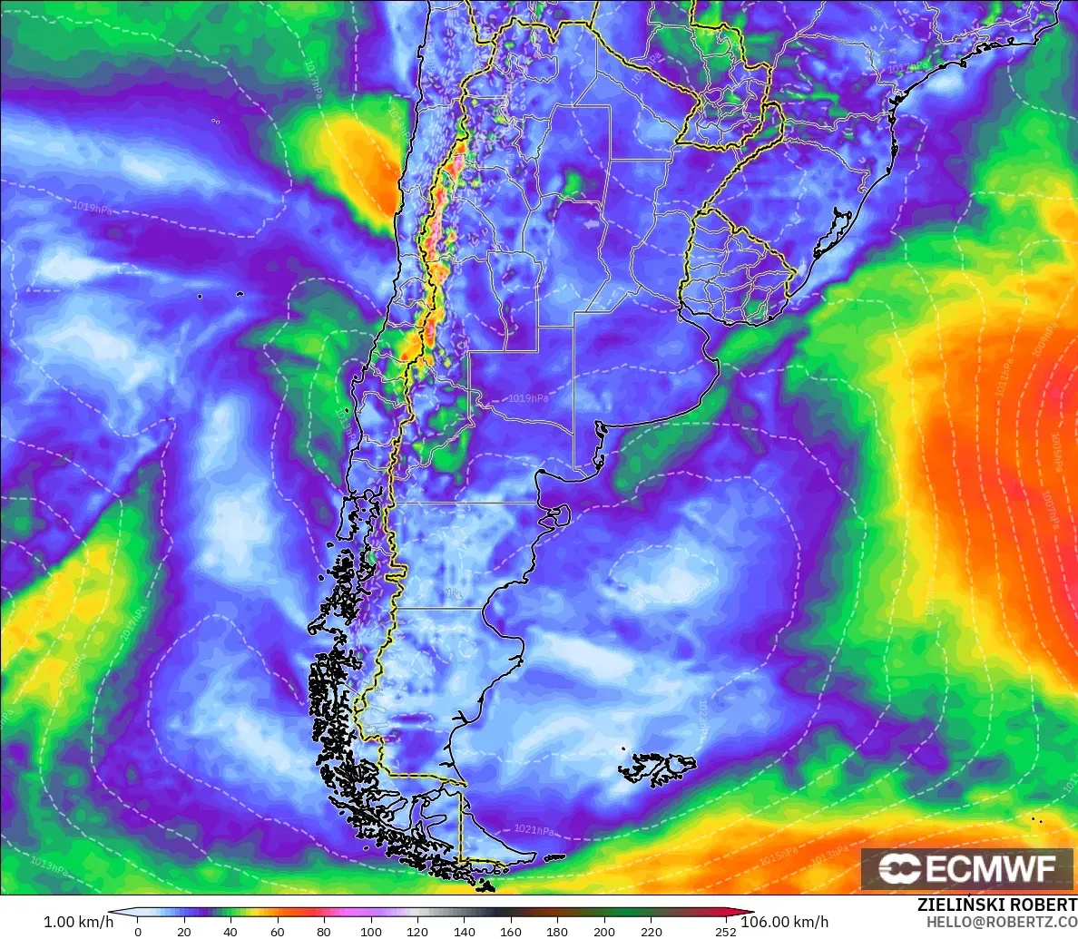 ECMWF IFS 0.25° モデル - アルゼンチン, 突風