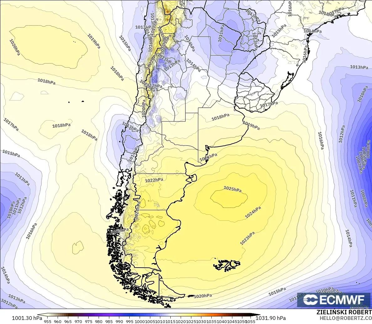 ECMWF IFS 0.25° モデル - アルゼンチン, 気圧