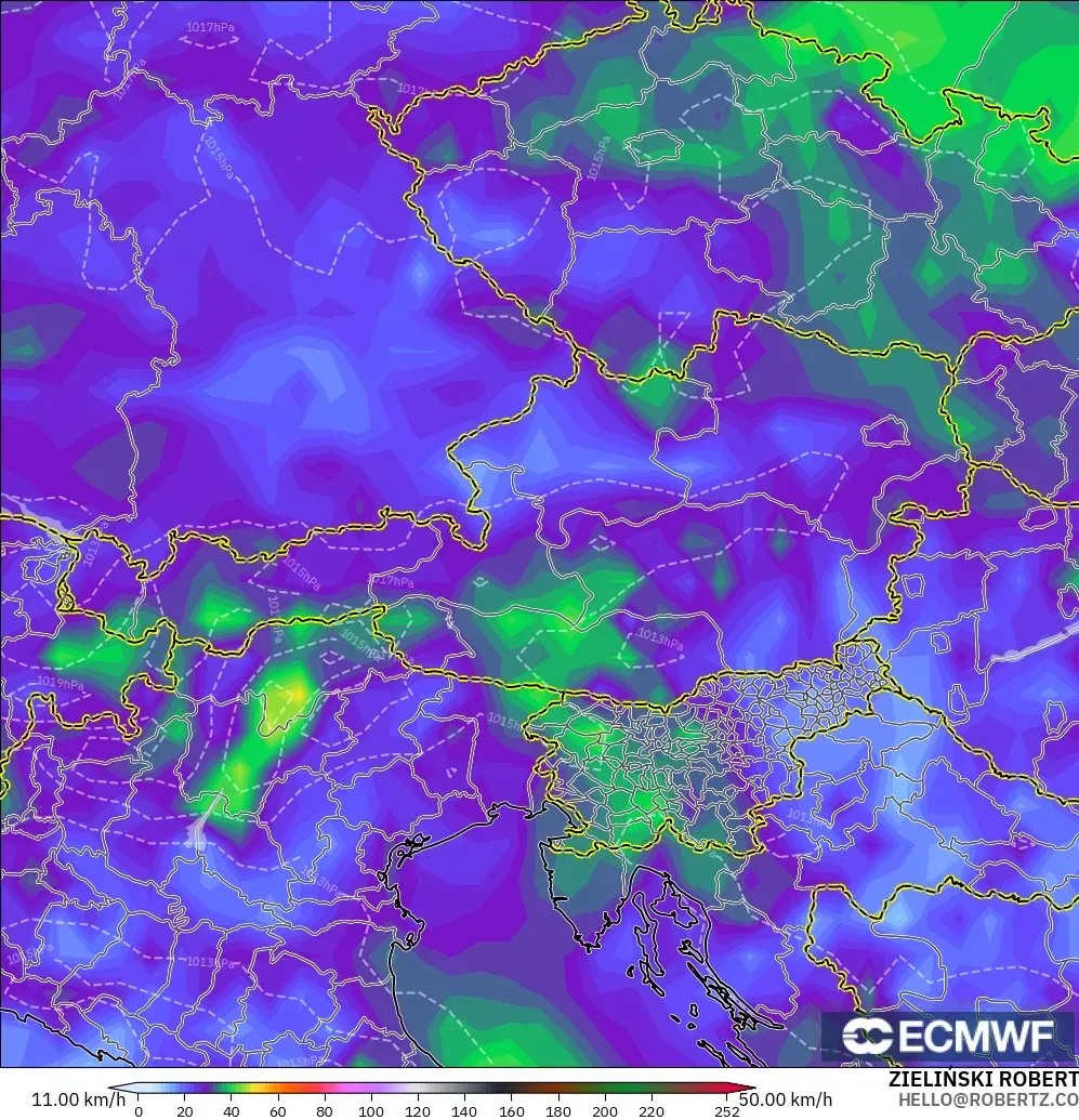 ECMWF IFS 0.25° モデル - オーストリア, 突風