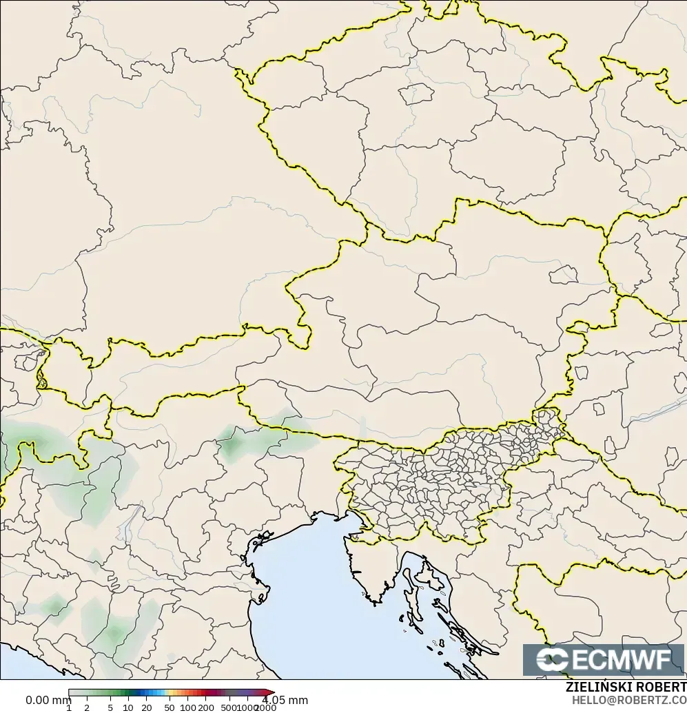 ECMWF IFS 0.25° モデル - オーストリア, 降水量の合計
