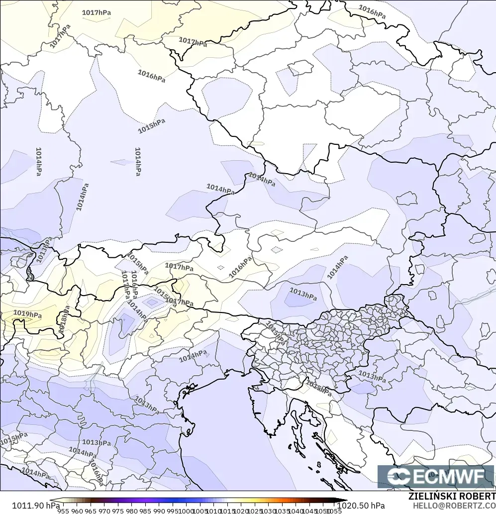 ECMWF IFS 0.25° モデル - オーストリア, 気圧