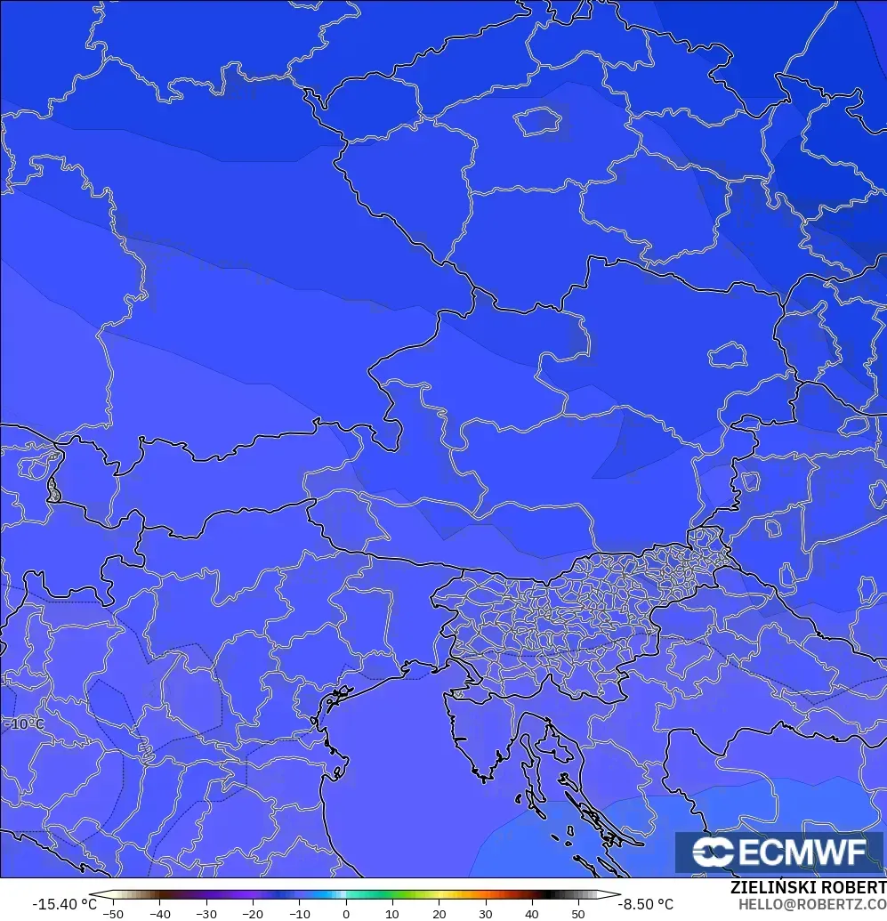 ECMWF IFS 0.25° モデル - オーストリア, 気温（500hPa）