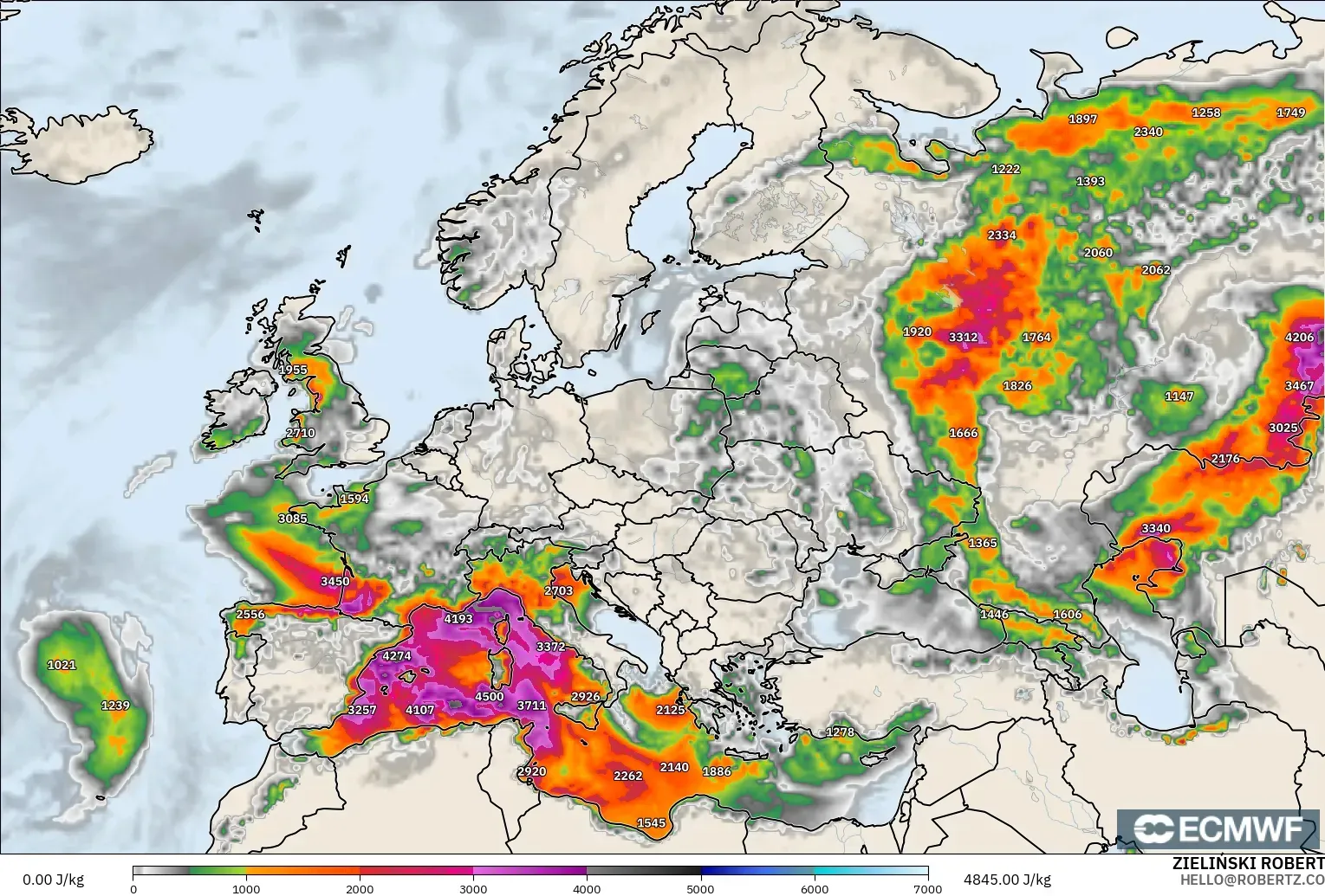 ECMWF IFS 0.25° モデル - ヨーロッパ, CAPE