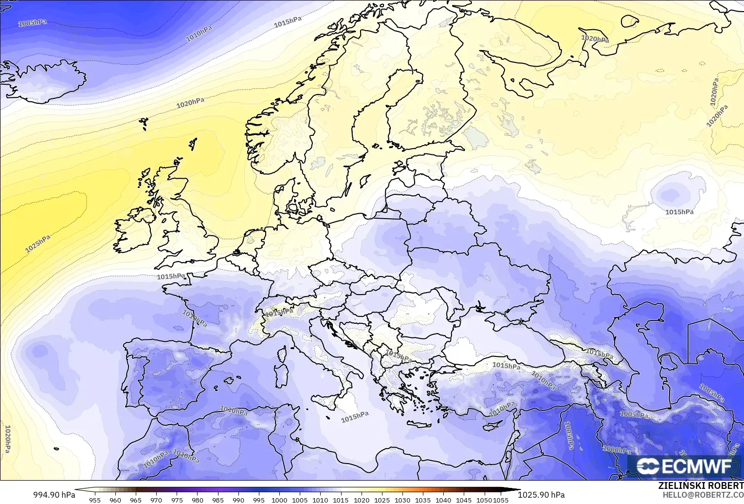 ECMWF IFS 0.25° モデル - ヨーロッパ, 気圧