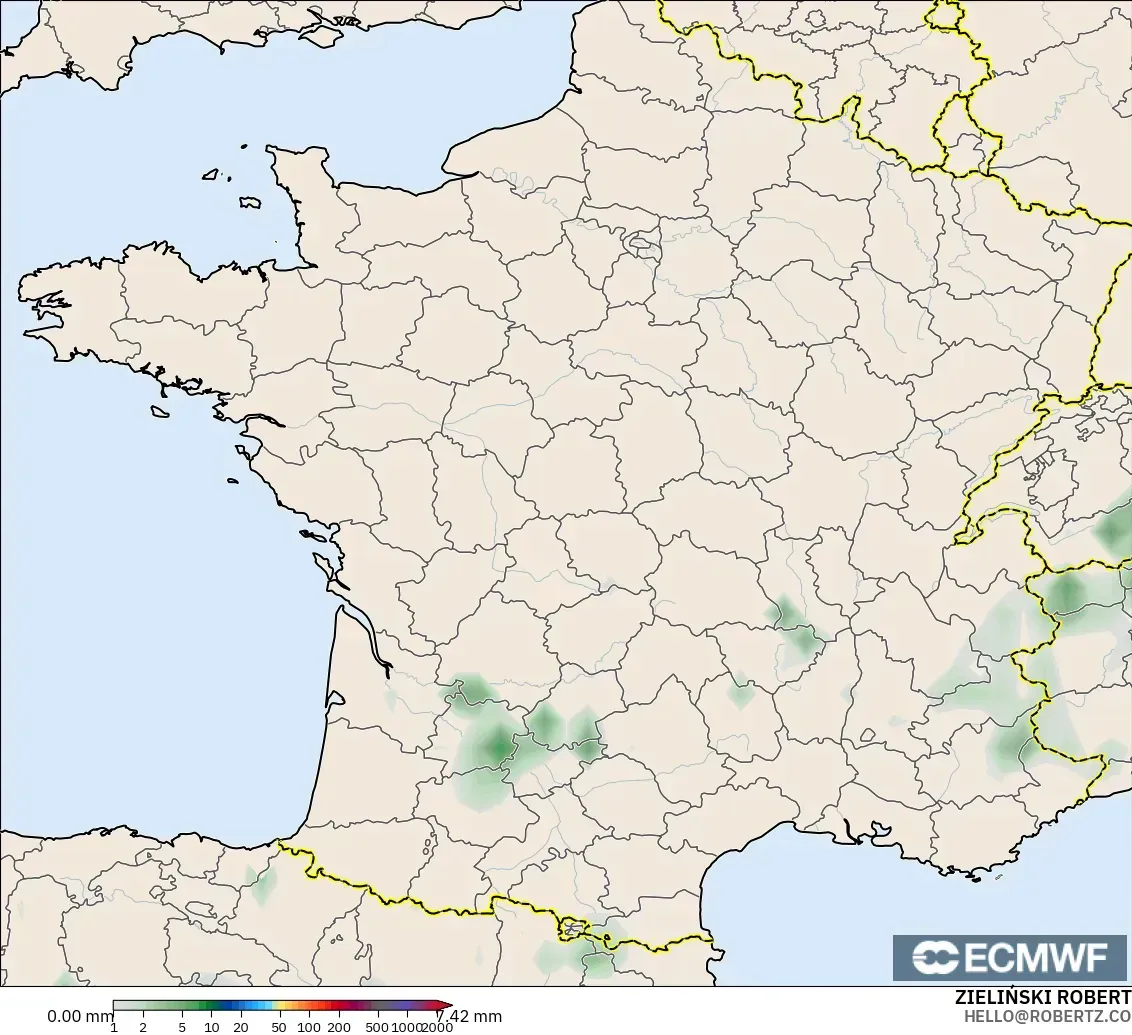 ECMWF IFS 0.25° モデル - フランス, 降水量の合計