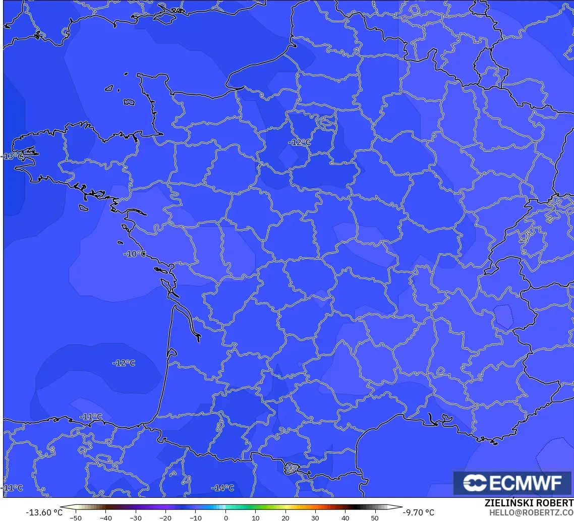 ECMWF IFS 0.25° モデル - フランス, 気温（500hPa）