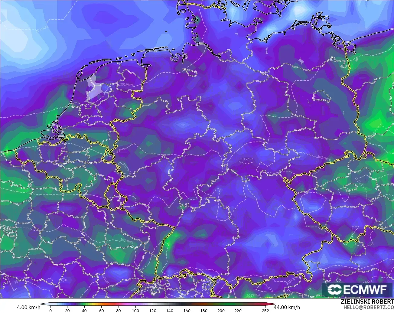 ECMWF IFS 0.25° モデル - ドイツ, 突風（最大）