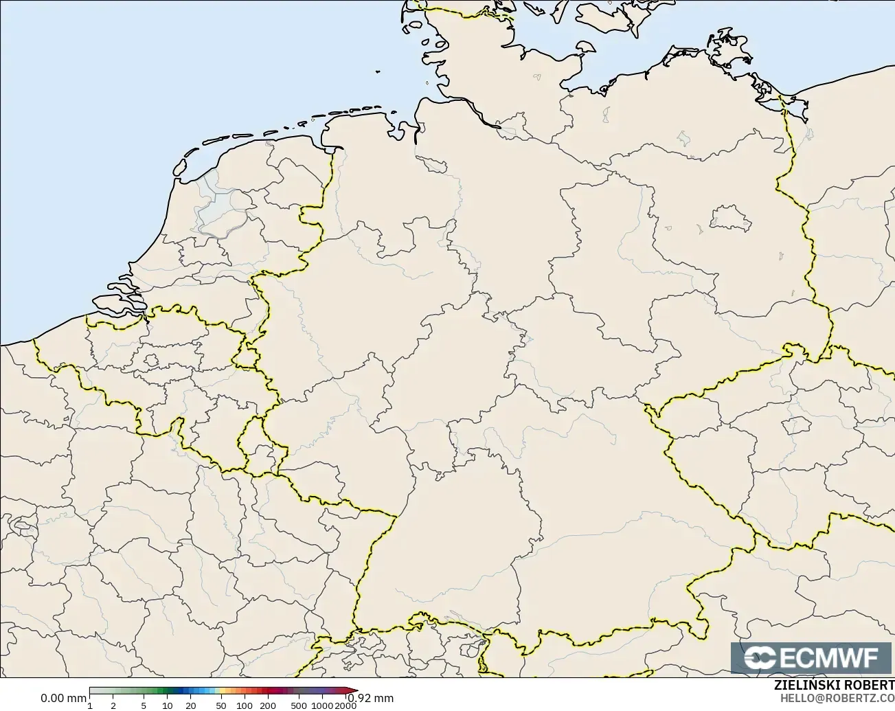 ECMWF IFS 0.25° モデル - ドイツ, 降水量の合計