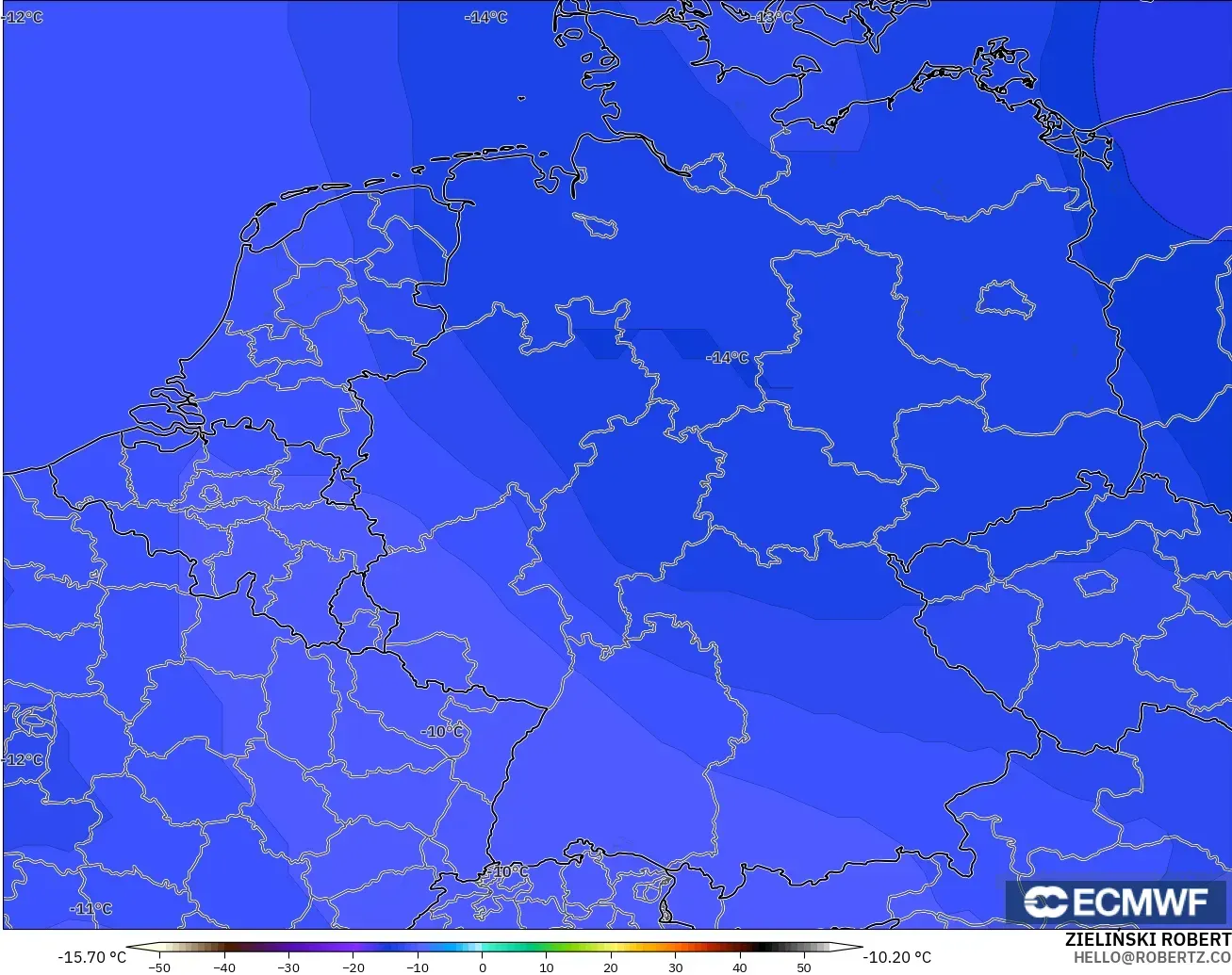 ECMWF IFS 0.25° モデル - ドイツ, 気温（500hPa）