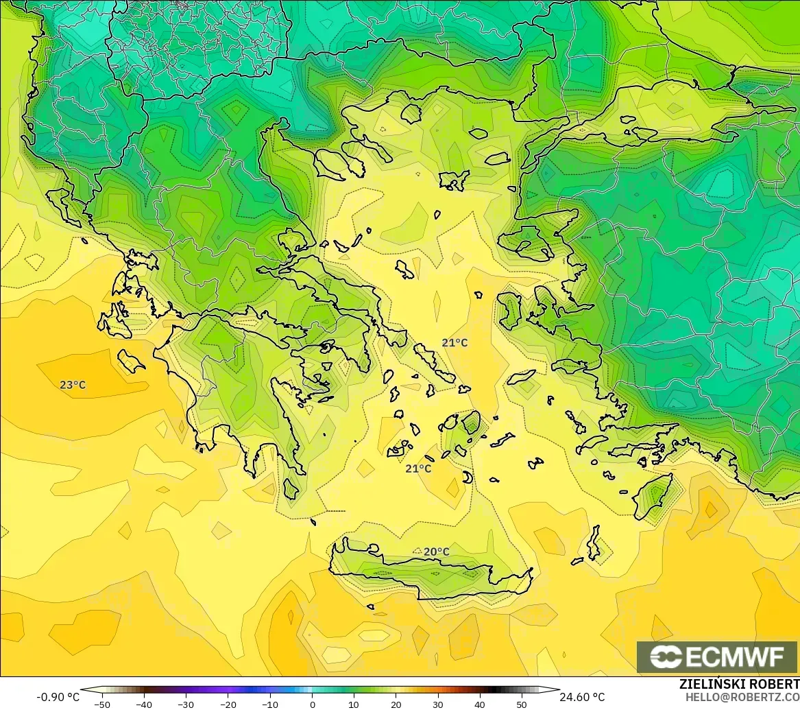 ECMWF IFS 0.25° モデル - ギリシャ, 露点温度（2m）