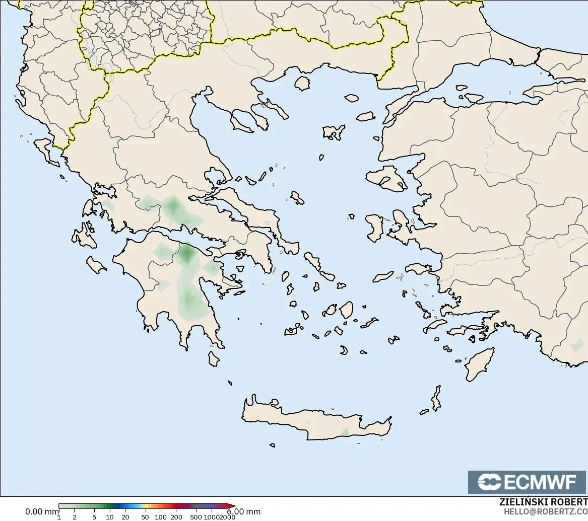 ECMWF IFS 0.25° モデル - ギリシャ, 降水量の合計