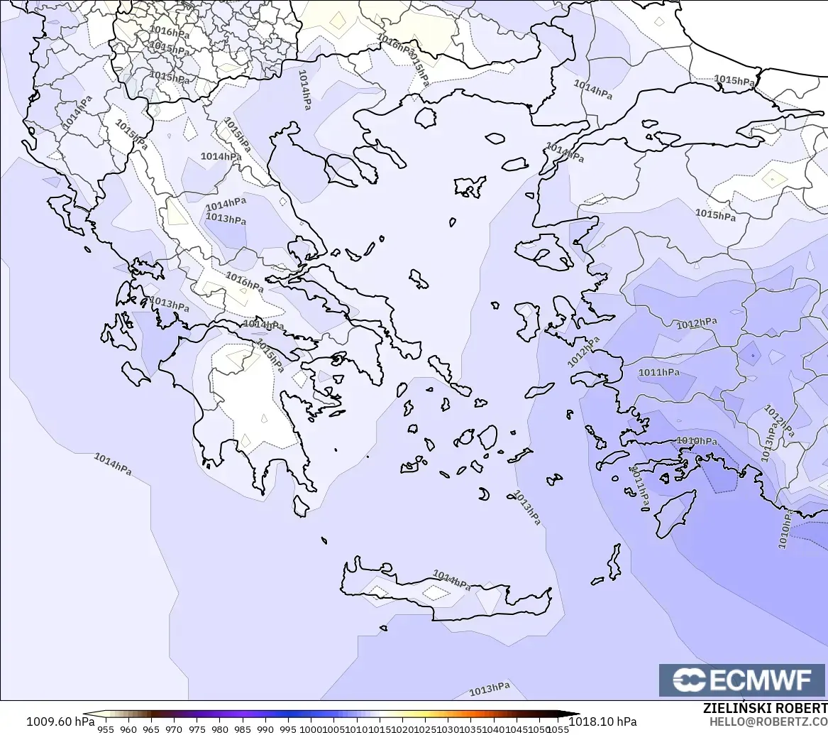 ECMWF IFS 0.25° モデル - ギリシャ, 気圧