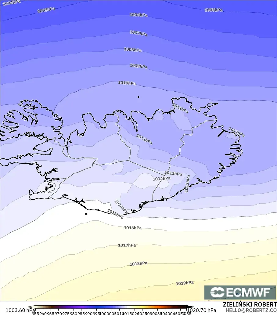 ECMWF IFS 0.25° モデル - アイスランド, 気圧