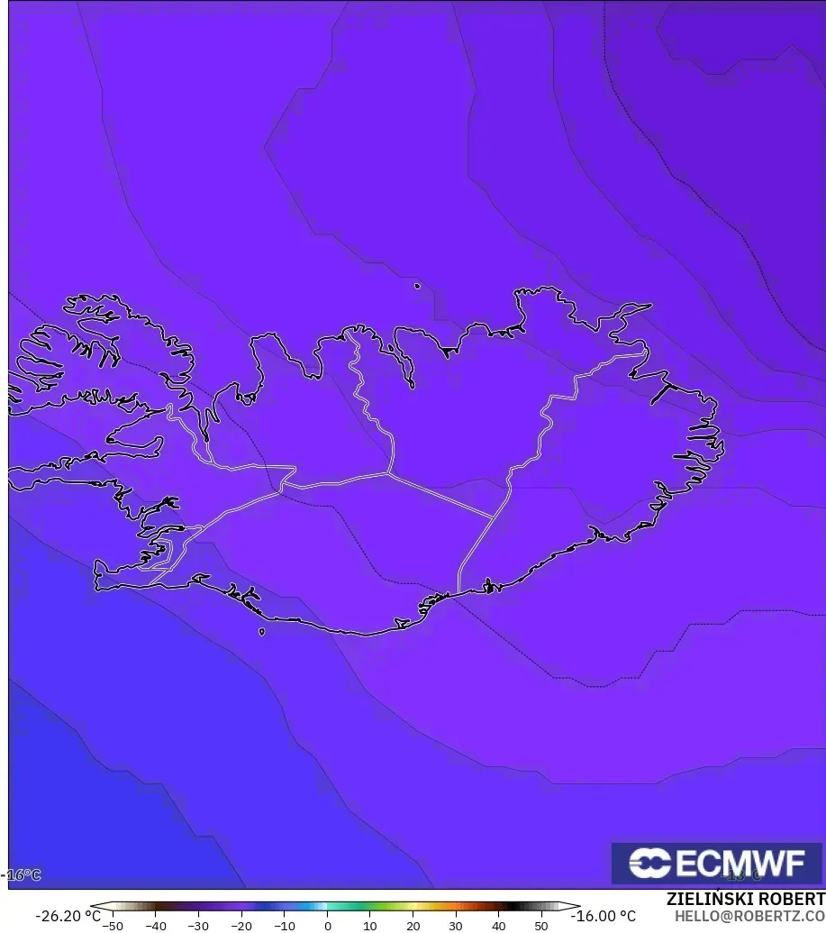 ECMWF IFS 0.25° モデル - アイスランド, 気温（500hPa）