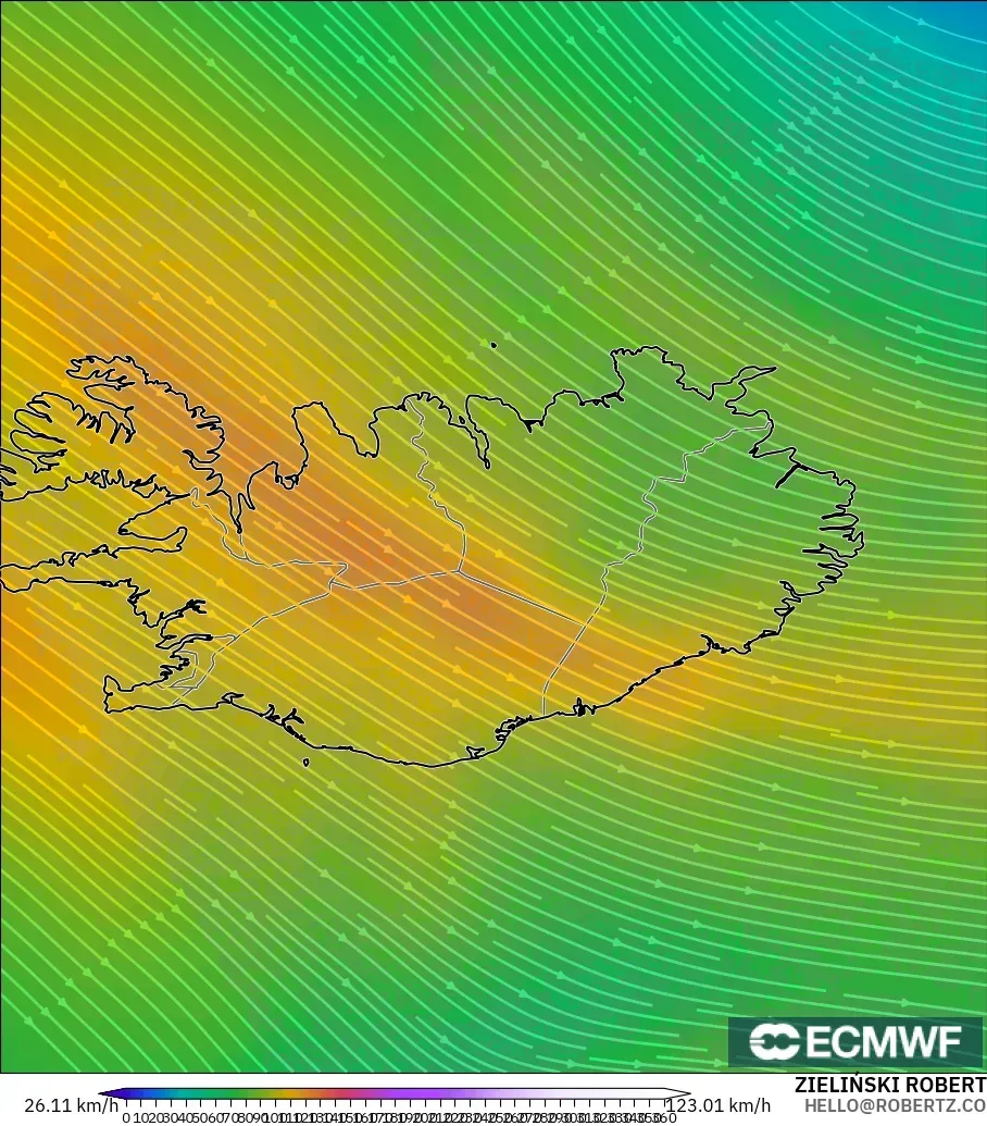 ECMWF IFS 0.25° モデル - アイスランド, 風速（300hPa）