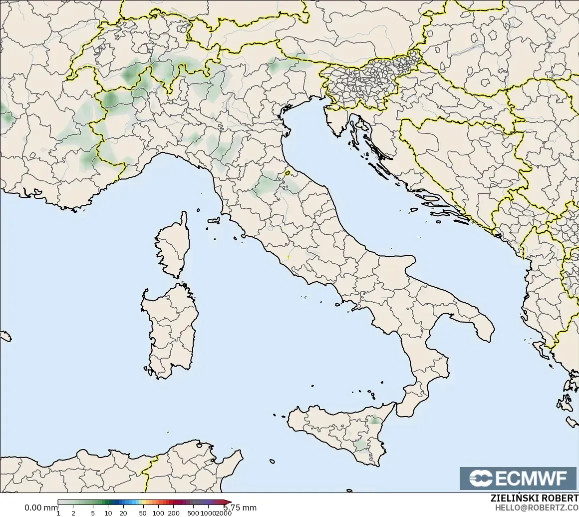 ECMWF IFS 0.25° モデル - イタリア, 降水量の合計