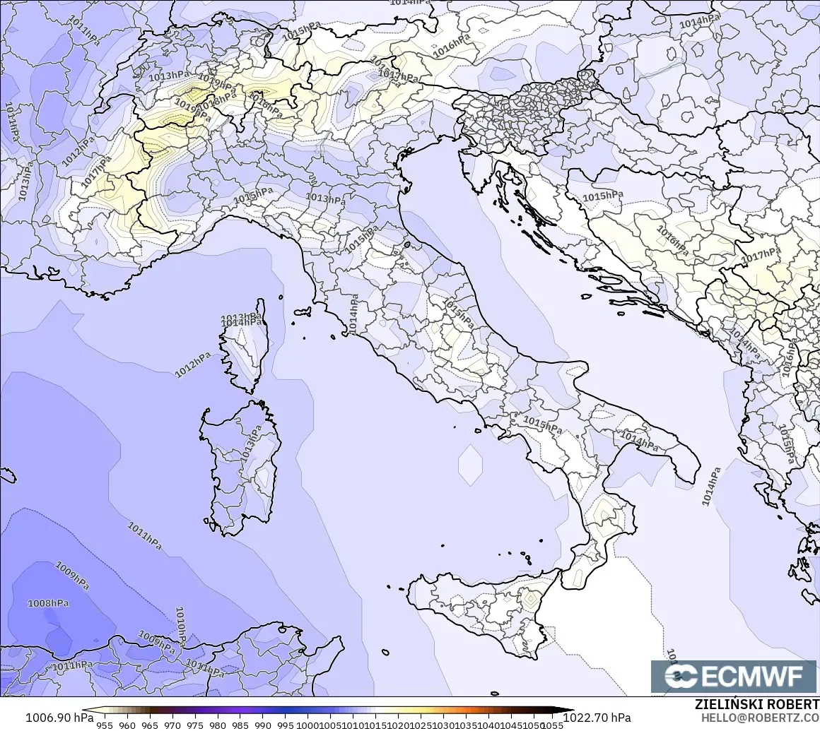 ECMWF IFS 0.25° モデル - イタリア, 気圧