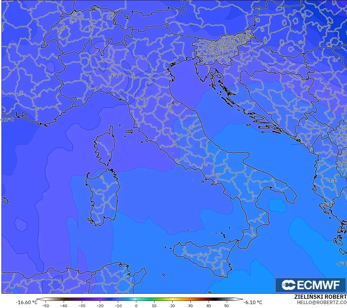 ECMWF IFS 0.25° モデル - イタリア, 気温（500hPa）