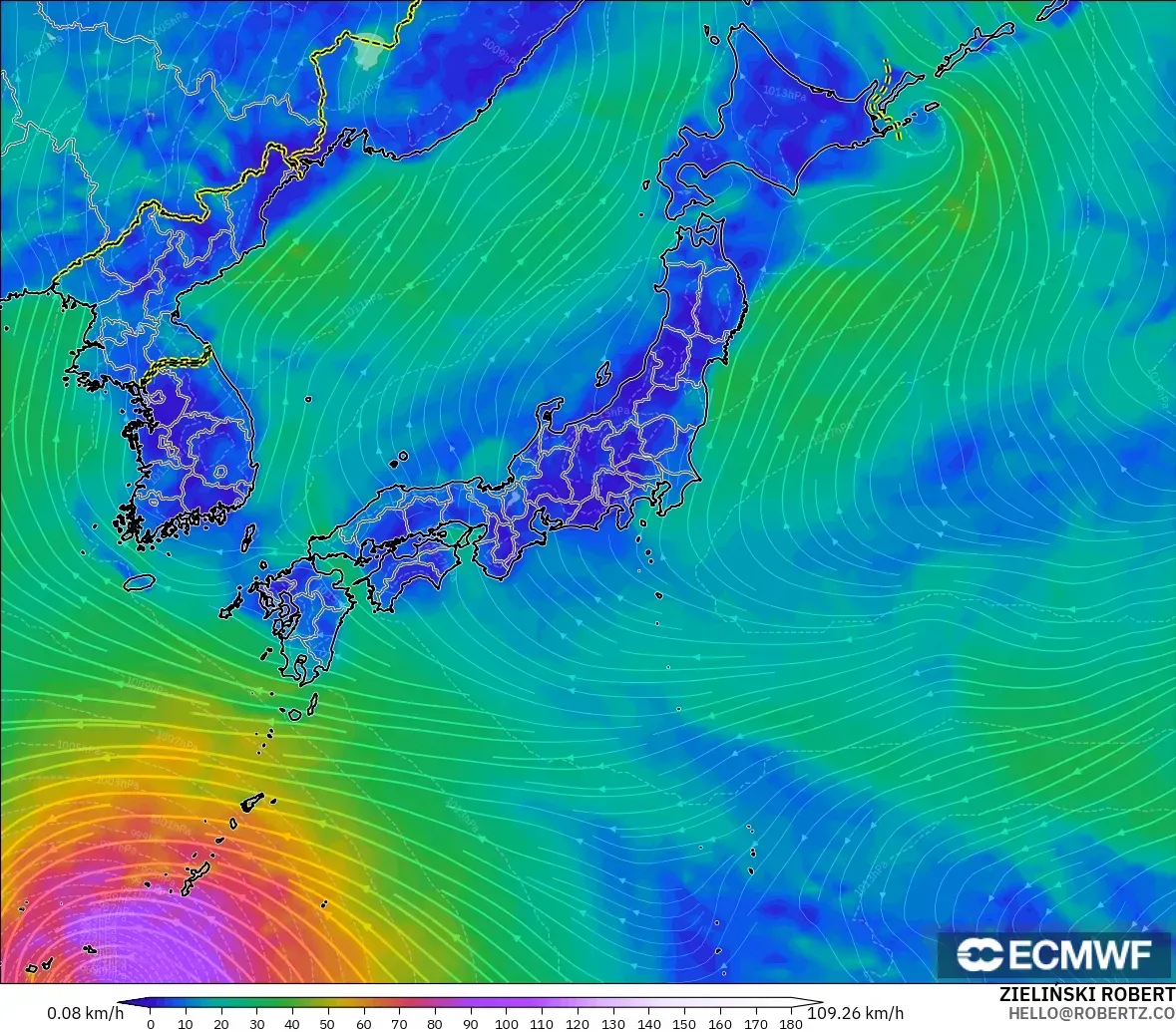 ECMWF IFS 0.25° モデル - 日本, 風速（10m）