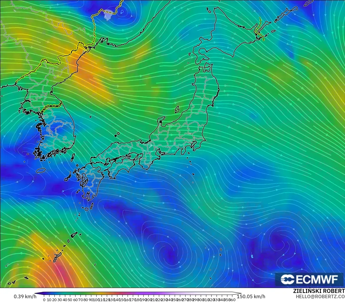 ECMWF IFS 0.25° モデル - 日本, 風速（300hPa）