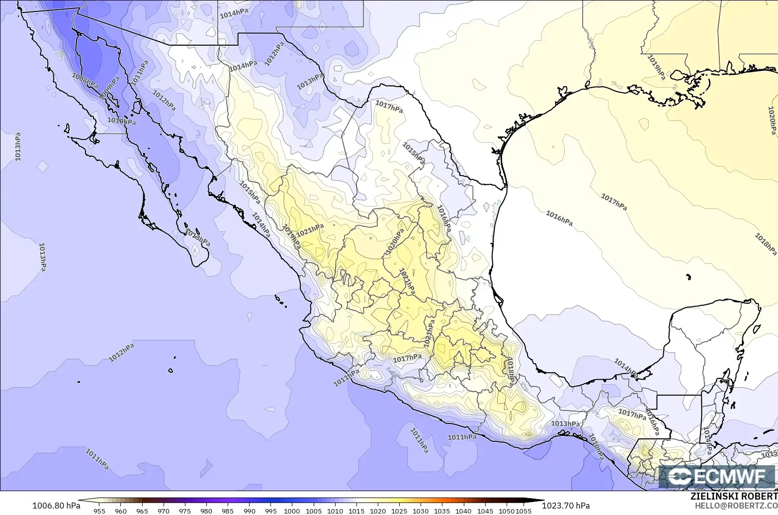 ECMWF IFS 0.25° モデル - メキシコ, 気圧