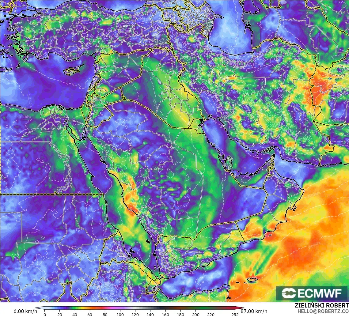 ECMWF IFS 0.25° モデル - 中東, 突風（最大）