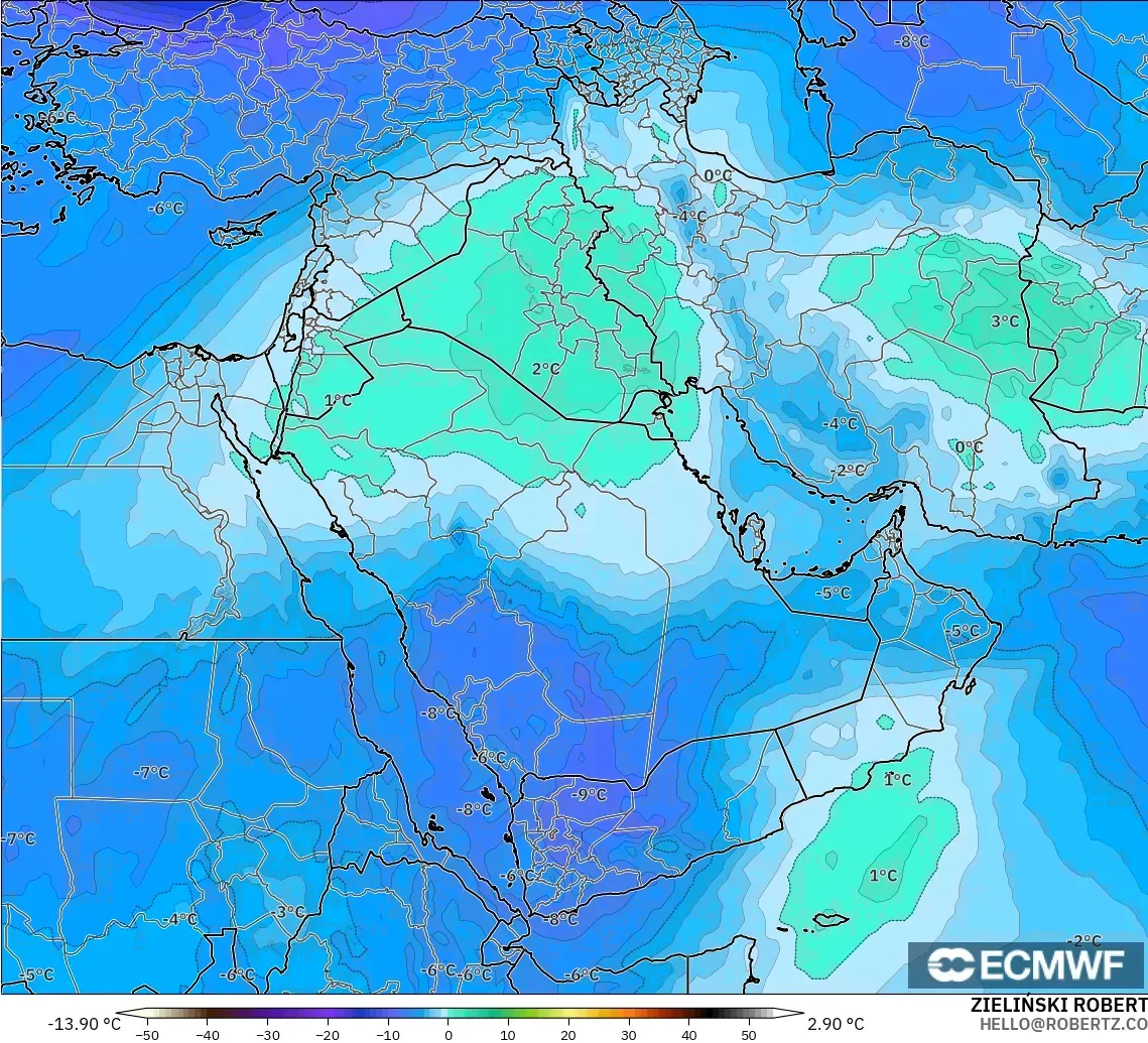 ECMWF IFS 0.25° モデル - 中東, 気温（500hPa）