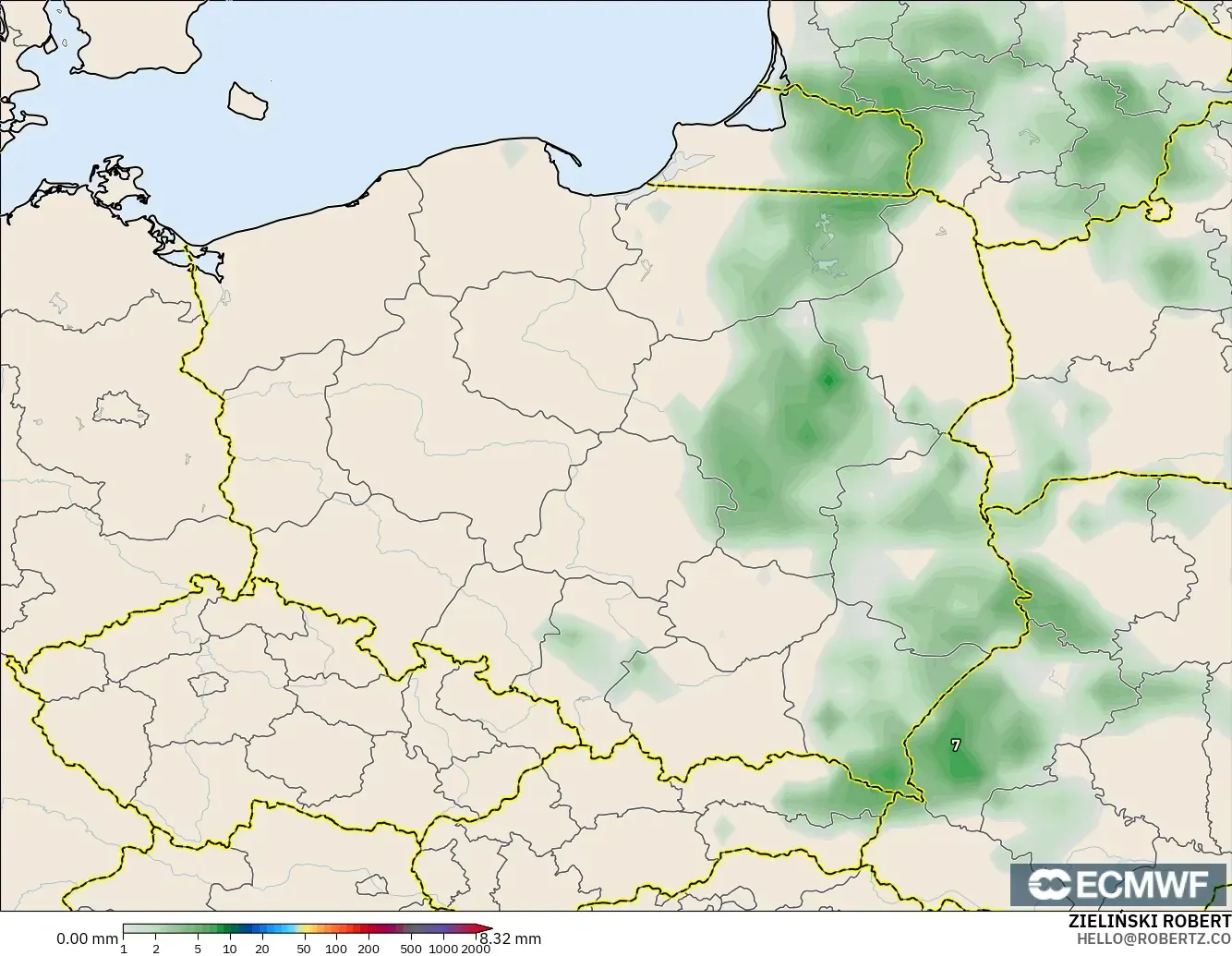 ECMWF IFS 0.25° モデル - ポーランド, 降水量の合計