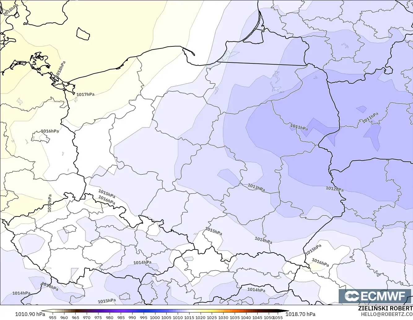 ECMWF IFS 0.25° モデル - ポーランド, 気圧