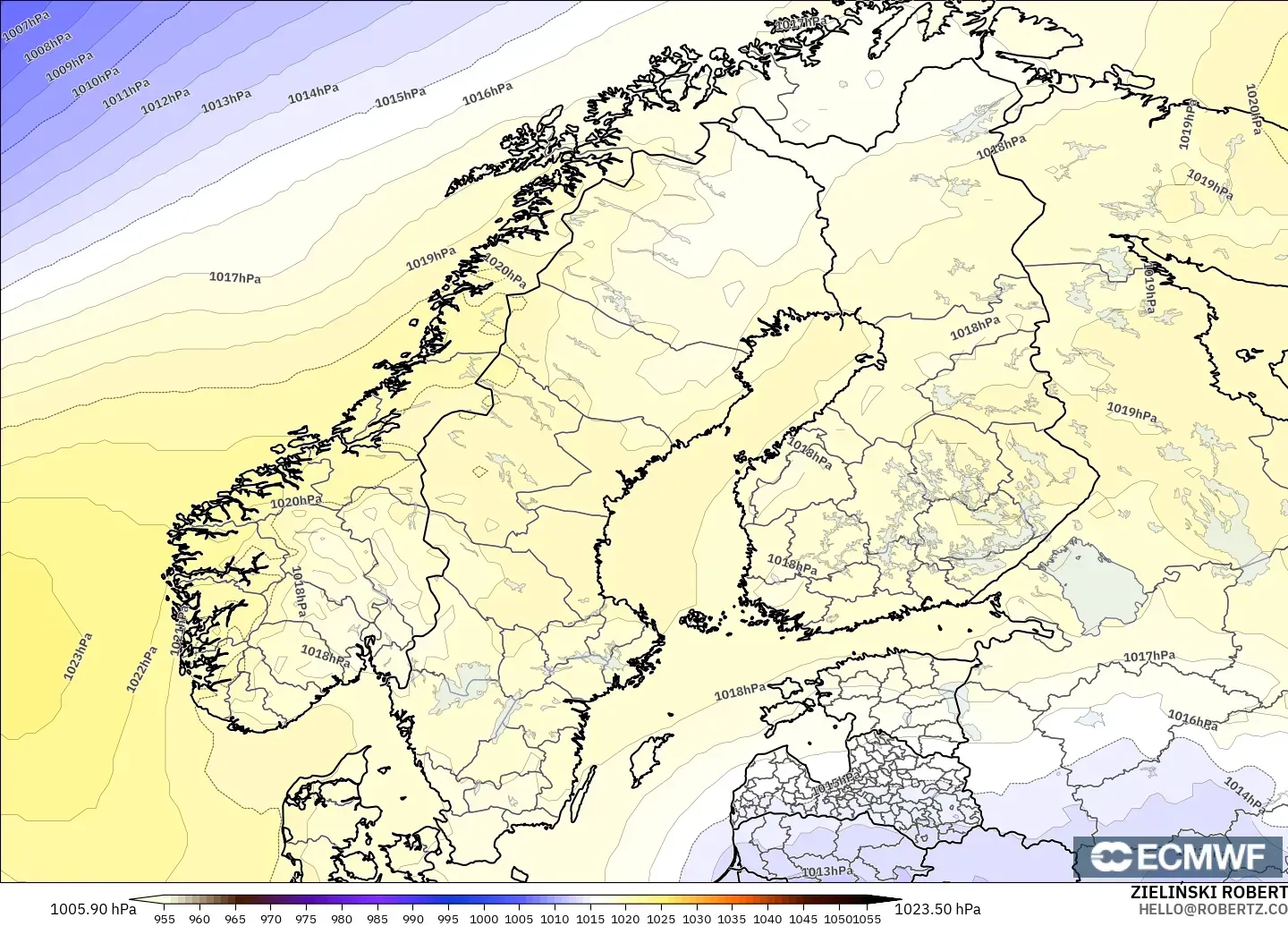 ECMWF IFS 0.25° モデル - スカンジナビア, 気圧